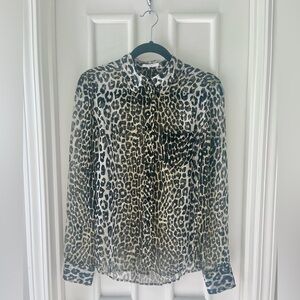 Equipment Femme Silk Sheer Cheetah Print Button Up Blouse